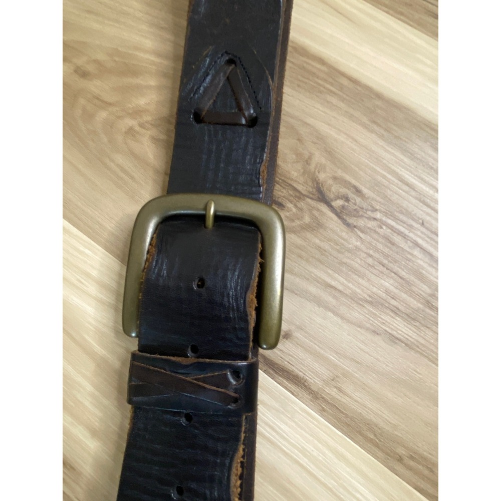 Denim & Supply Ralph Lauren Mens Leather Belt Brown Brass Buckle Distressed 42 - Picture 3 of 8
